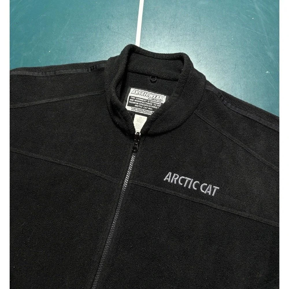 Vintage Artic Cat Fleece Full Zip Jacket Mens Large Black Embroidered Snowmobile